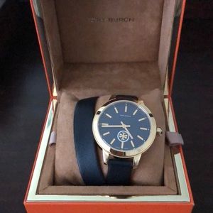 Tory Burch navy double wrap watch